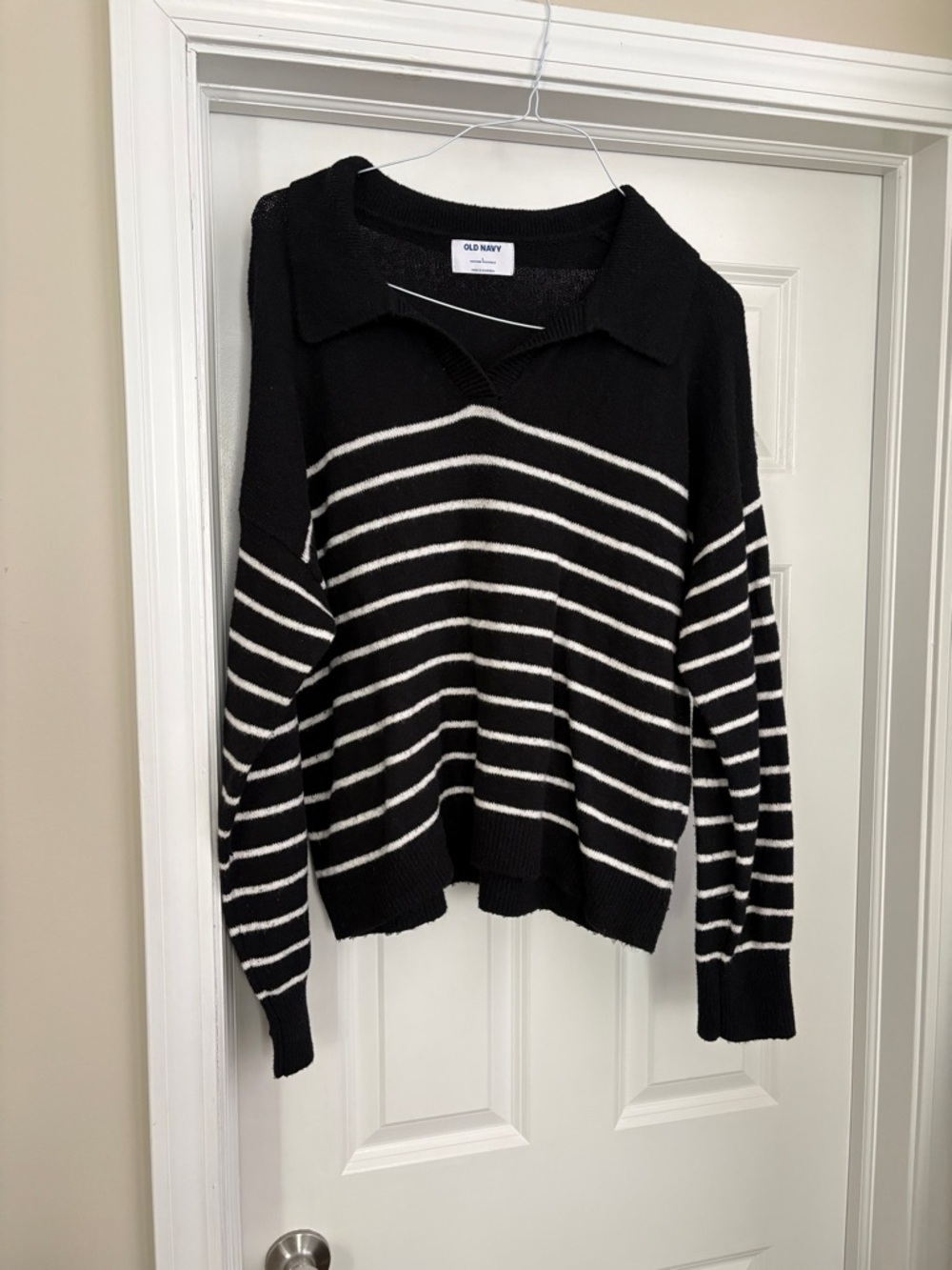 Old Navy Oversized Striped Knit Polo Sweater Women’s Large Preppy Coastal